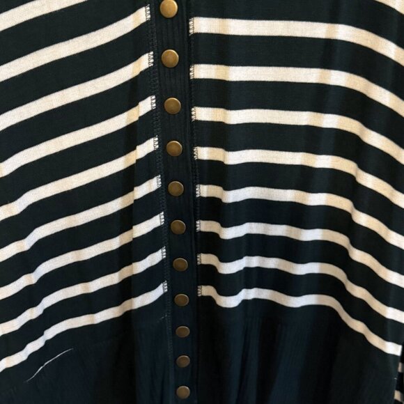 NWT Zenana Dark Green & White Striped Sweater with buttons - Picture 4 of 6